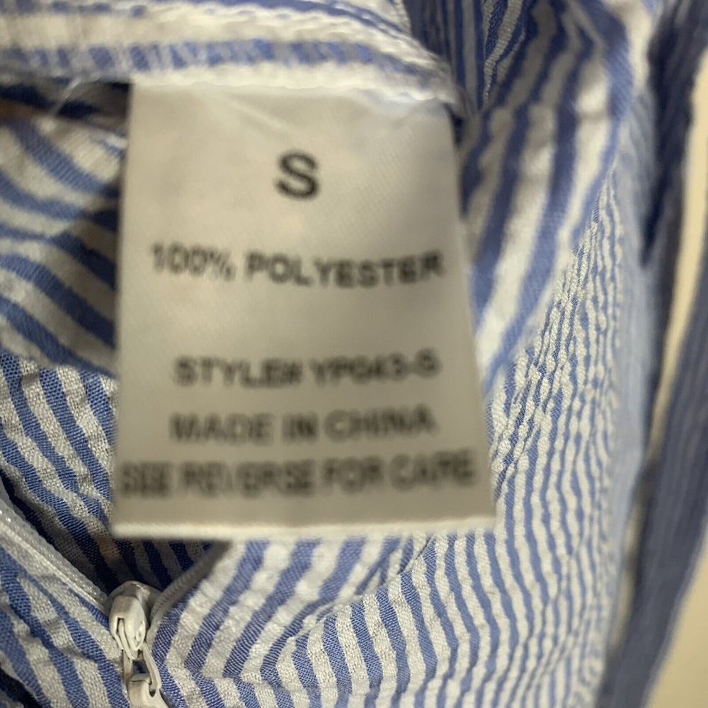 Blue and White Wide Leg Jumpsuit with Square Neckline - Picture 9 of 10